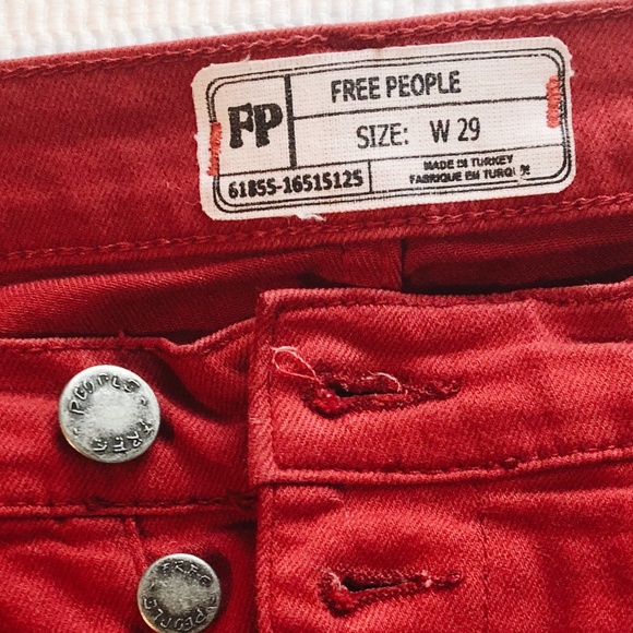 FREE PEOPLE STRAIGHT LEG RED DENIM - Picture 3 of 5